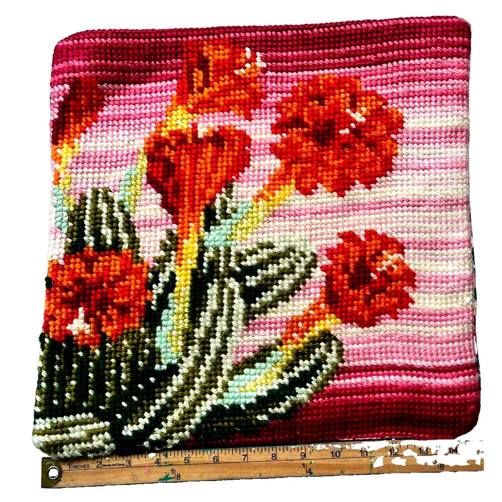 Gorgeous Completed cottagecore handmade New needlepoint pillow flowers